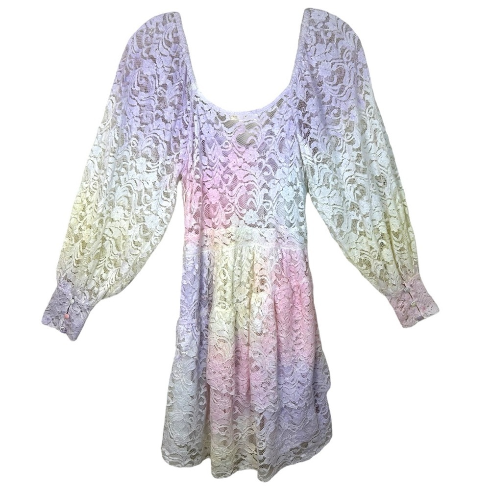 LoveShackFancy Pastel Lace Mini Dress in Pink, Purple, Cream - Picture 4 of 16